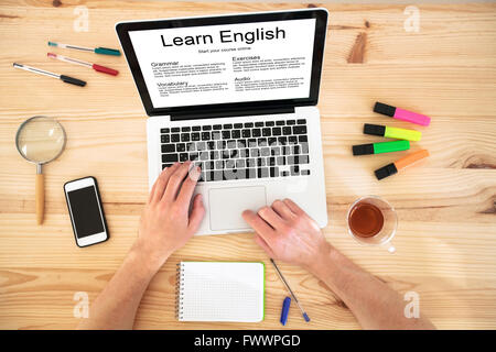 learn english online, concept, language courses on internet Stock Photo