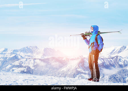 winter holidays, skiing off piste in the mountains, beautiful background Stock Photo