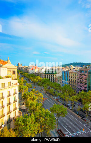 Street View to Avinguda Diagonal in Barcelona. Barcelona is the capital of Spain. Avinguda Diagonal is the name of many famous avenues in the center of Barcelona. Stock Photo