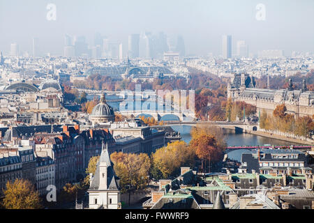 aerial view of Paris, beautiful panorama seen from Notre Dame cathedral, traditional architecture, France Stock Photo