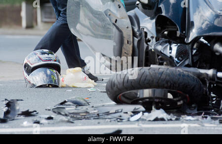 Motorcycle helmet after an accident on the Bundesstrasse B 295 Stock