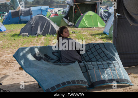 Idomeni, Greece. 7th Apr, 2016. 12,000 refugees remain in limbo in the Greek border town of Idomeni. A comprehensive European solution to the refugee crisis is still missing. There have been false rumours in the Idomeni camp that the border will be reopened or that the camp will be evacuated soon. © Velar Grant/ZUMA Wire/Alamy Live News Stock Photo
