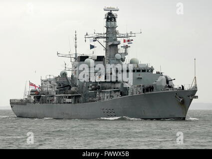 File Pic. - Royal Navy cut-backs - Portsmouth, England. 28th March, 2014. The Type 23 Frigate HMS Lancaster seen here entering the naval base, is to be docked in Portsmouth six months ahead of schedule for training purposes due to manpower shortages. Photo: Tony Holland/Ajax/alamy Live News. Stock Photo