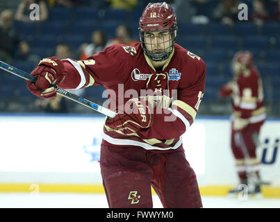 Tampa, Florida, USA. 7th Apr, 2016. DIRK SHADD | Times .Boston College Eagles forward Alex Tuch (12) n the ice during pre game warm ups for the Frozen Four semifinals at Amalie Arena on Thursday (04/07/16) © Dirk Shadd/Tampa Bay Times/ZUMA Wire/Alamy Live News Stock Photo