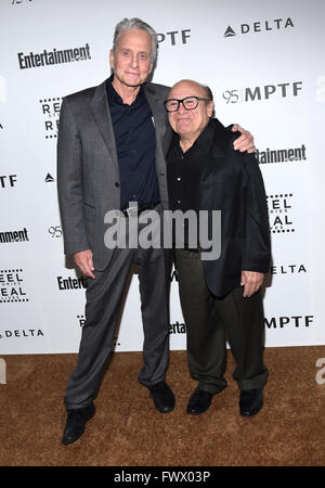 Hollywood, California, USA. 7th Apr, 2016. Michael Douglas & Danny DeVito arrives for the 5th Annual Reel Stories, Real Lives Benefiting MPTF at Milk Studios. Credit:  Lisa O'Connor/ZUMA Wire/Alamy Live News Stock Photo