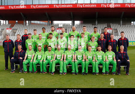 Old Trafford, Manchester, UK. 08th Apr, 2016. Lancashire County Cricket Press Call. Lancashire CCC 1st XI team group in their Royal London One-Day Cup strip for the 2016 season. © Action Plus Sports/Alamy Live News Stock Photo