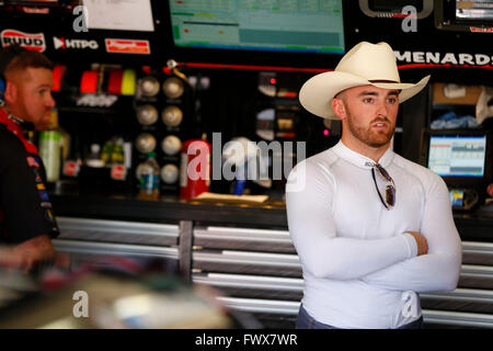 Ft. Worth, TX, USA. 7th Apr, 2016. Ft. Worth, TX - Apr 07, 2016: Austin Dillon (2) hangs out in the garage during practice for the O'Reilly Auto Parts 300 at the Texas Motor Speedway in Ft. Worth, TX. © csm/Alamy Live News Stock Photo