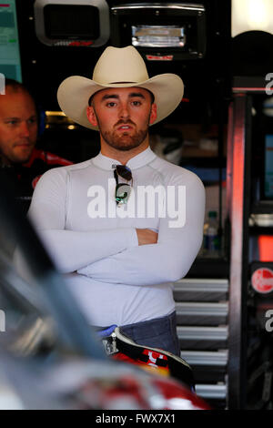 Ft. Worth, TX, USA. 7th Apr, 2016. Ft. Worth, TX - Apr 07, 2016: Austin Dillon (2) hangs out in the garage during practice for the O'Reilly Auto Parts 300 at the Texas Motor Speedway in Ft. Worth, TX. © csm/Alamy Live News Stock Photo