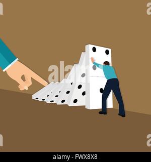 domino effect hand finger push chain reaction Stock Vector