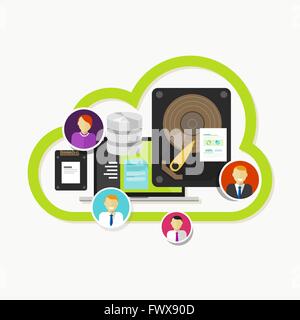 file sharing cloud storage team collaboration data Stock Vector
