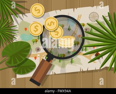 find treasure hunt money map Stock Vector
