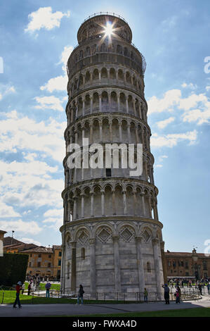 The Leaning Tower of Pisa (Torre pendente di Pisa) s the campanile, or freestanding bell tower. Stock Photo