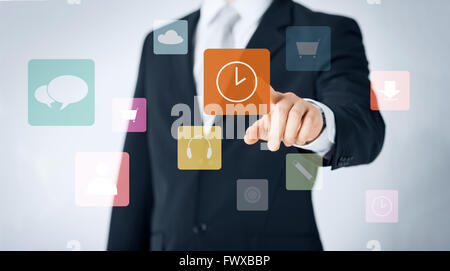 close up of man pointing finger to Stock Photo
