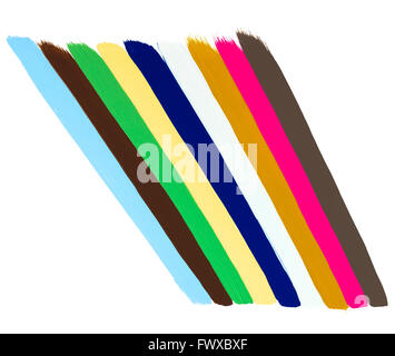 Coloured left slanting paintbrush strokes isolated on white Stock Photo