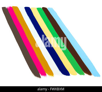 Coloured left slanting paint brush strokes isolated on white Stock Photo