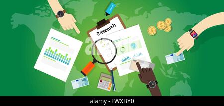 market research analysis chart bar pie business process product information focus Stock Vector