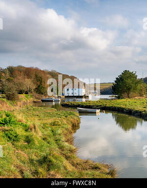 The river Helford as it flows through Gweek near Helston in Cornwall Stock Photo