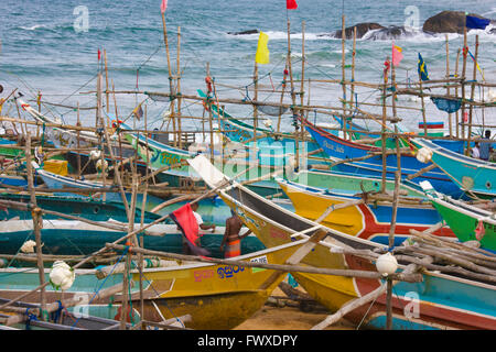 Fishing boats on the beach, Weligama, Sri Lanka Stock Photo