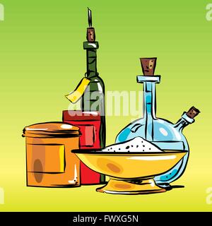 Condiments cooking oil and salt Stock Vector