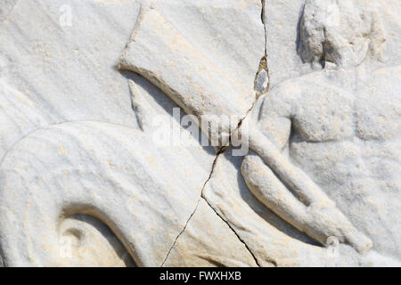 Carved relief, Large Harbour, Ancient Miletus, Turkey, Mediterranen Stock Photo