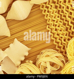 Italian spaghetti pasta dried food selection forming an abstract background. Stock Photo