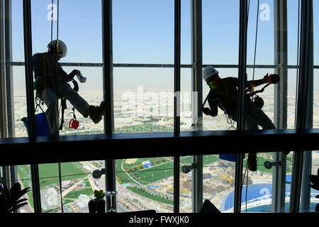 QATAR, Doha, sportspark at Khalifa International Stadium for FIFA world cup 2022, Filipino migrant worker work as window cleaner at Aspire tower, sport park Aspire Academy for Sports Excellence is also training camp of german soccer club FC Bayern , FC Bavaria