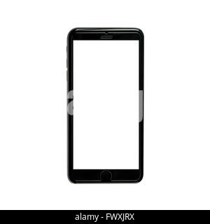 Realistic black mobile phone with white  blank screen Stock Photo