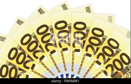 Two hundred euro banknotes on a white background. Vector illustration. Stock Vector