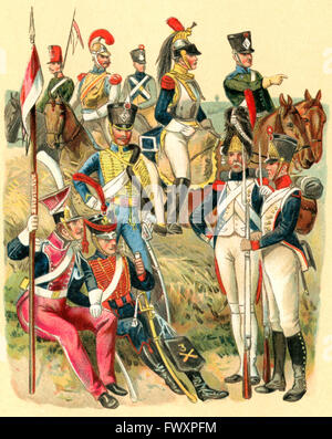 Uniforms of French troops at the time of Napoleon I. Stock Photo