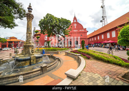 MALACCA, MALAYSIA - DEC 4, 2015: Water fountain in front of Christ Church & Dutch Square in Malacca City, Malaysia. It was built Stock Photo