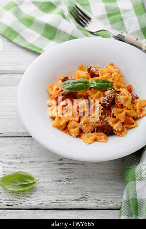 italain pasta in white bowl, food close-up Stock Photo