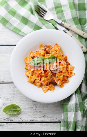 pasta with tomato and mushrooms, food above Stock Photo