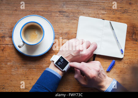 man using smart watch, time management and reminder Stock Photo