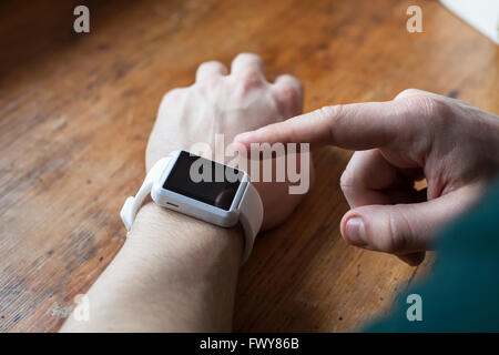 smart watch on the hand, close up Stock Photo
