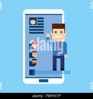 Business Man Cell Smart Phone Social Network Communication Stock Vector