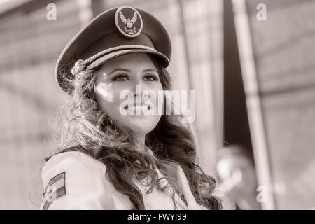 Banos De Agua Santa  - 29 November : Black And White Portrait Of Young Woman Wearing The Uniform Of Navy In Banos De Agua Santa Stock Photo