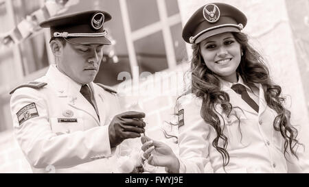 Banos De Agua Santa - 29 November : Black And White Portrait Of Young Woman And Man Wearing The Uniform Of Navy In Banos Stock Photo