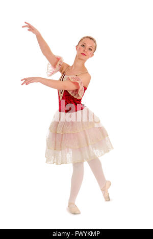 An Elegant Teenage Student Ballerina in Red Spanish Recital Costume Stock Photo