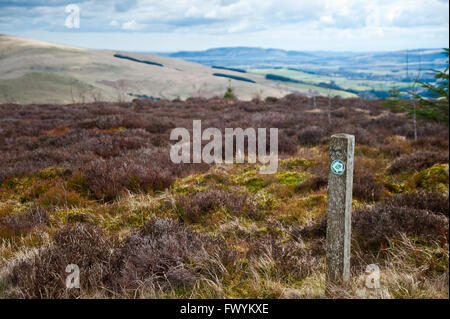 sign post on Innerdownie hill above Glenquey farm, Glen Devon, Perth and Kinross, Scotland, UK. Stock Photo