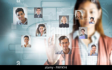 Composite image of serious businesswoman showing her hands Stock Photo
