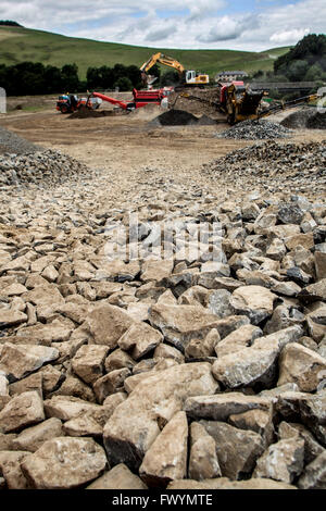 Diggers working in Quarry for Borders railway Construction, Scotland Stock Photo