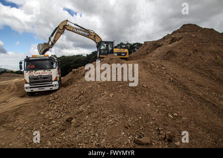 Diggers working in Quarry for Borders railway Construction, Scotland Stock Photo