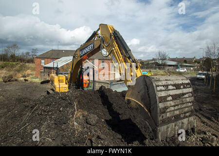 Diggers working in Quarry for Borders railway Construction, Scotland Stock Photo