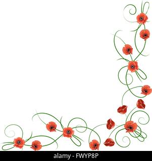 Corner composition from red poppies flowers Stock Vector