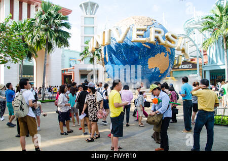 Singapore ,April 3 -2016 unidentified   tourist waiting and taking picture   in Universal Studios  famous place in Singapore  Si Stock Photo