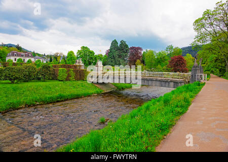 Bridge and river in Lichtentaler Allee park in Baden-Baden. Baden-Baden is a spa town. It is situated in Baden-Wurttemberg in Germany. Stock Photo