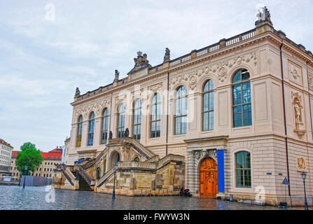 Johanneum Museum of Transport in Dresden in Germany. Neumarkt is a new market square in the city center of Dresden. Stock Photo
