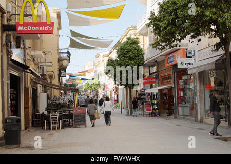 People on the street leading to the border between two parts of Cyprus Stock Photo