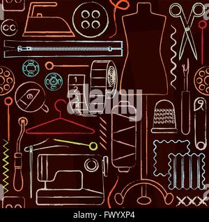 Retro hand drawn sewing inspired seamless pattern background Stock Vector