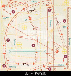 Vintage sewing pattern inspired vector background 1 Stock Vector